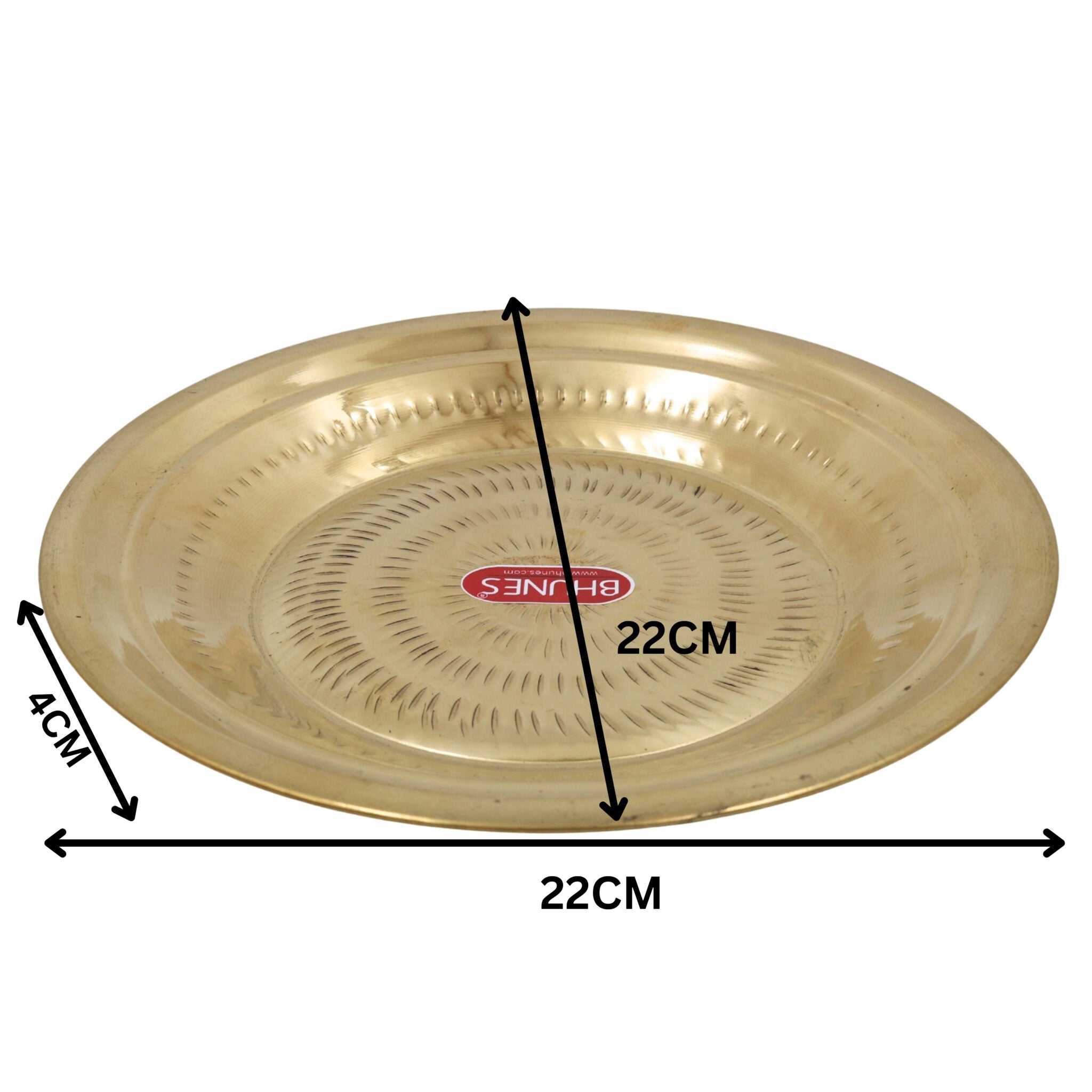 Brass Pooja Thali, Handcrafted Pure Peetal Aarti Plate, Traditional Pittal Pooja Plate for Temple, Puja, and Worship Rituals, Gold, 8.66 Inch, 1 Piece