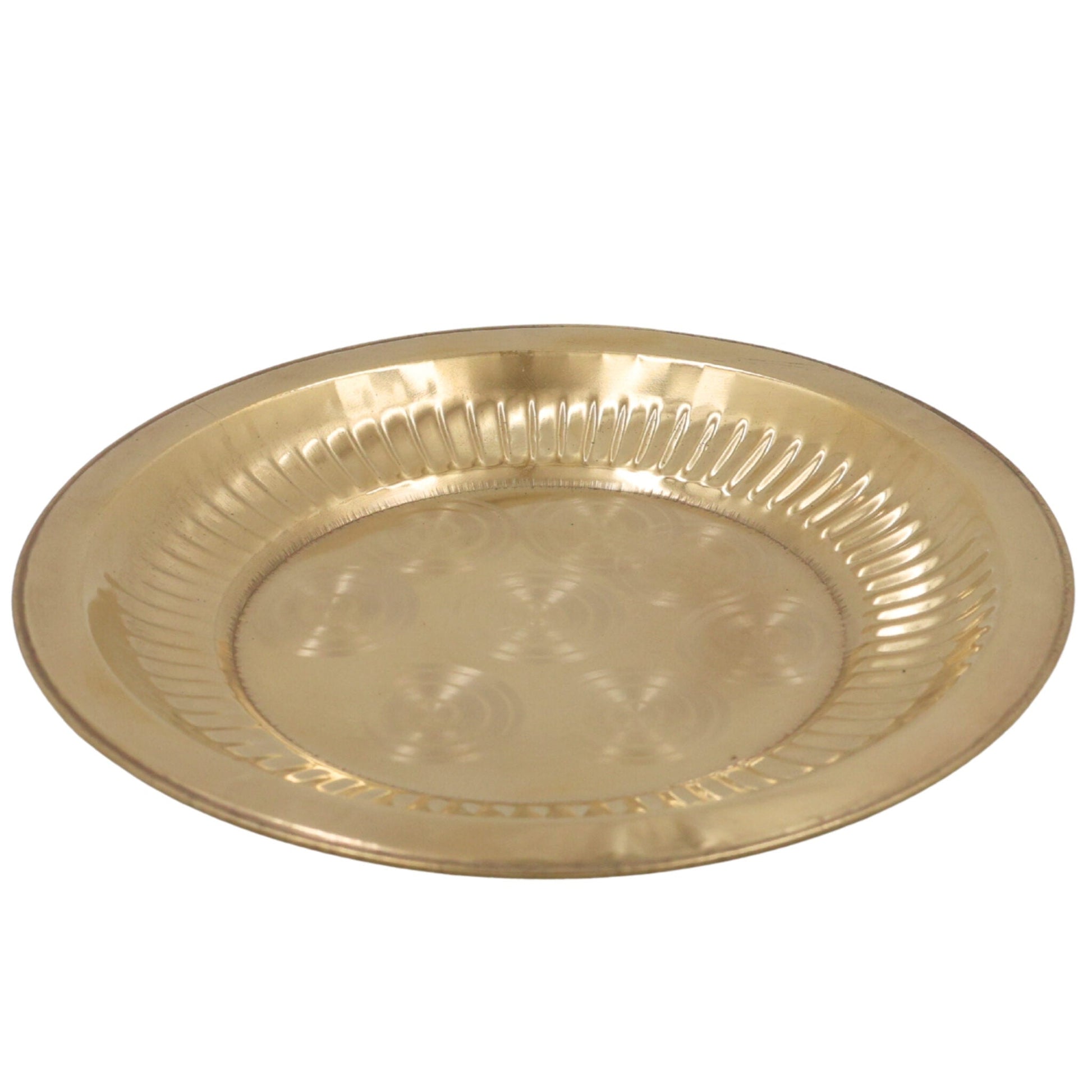 Brass Pooja Thali, Peetal Aarti Plate, Traditional Pittal Puja Thambalam, Pital Worship Plate for Daily Aarti & Temple Rituals, Gold, 1 Inch, 1 Piece