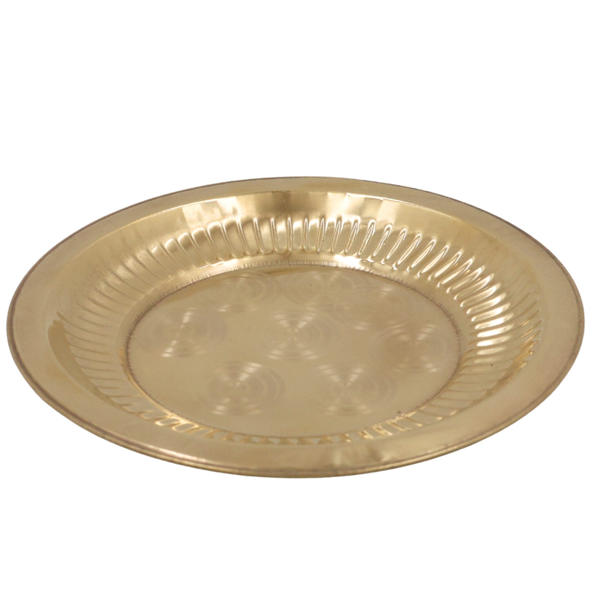 Brass Pooja Thali, Peetal Aarti Plate, Traditional Pittal Puja Thambalam, Pital Worship Plate for Daily Aarti & Temple Rituals, Gold, 1 Inch, 1 Piece