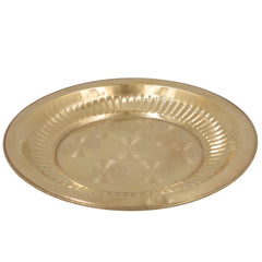 Brass Pooja Thali, Peetal Aarti Plate, Traditional Pittal Puja Thambalam, Pital Worship Plate for Daily Aarti & Temple Rituals, Gold, 1 Inch, 1 Piece