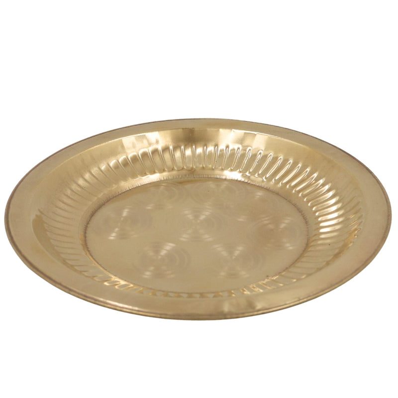 Brass Pooja Thali, Peetal Aarti Plate, Traditional Pittal Puja Thambalam, Pital Worship Plate for Daily Aarti & Temple Rituals, Gold, 1 Inch, 1 Piece