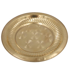 Brass Pooja Thali, Peetal Aarti Plate, Traditional Pittal Puja Thambalam, Pital Worship Plate for Daily Aarti & Temple Rituals, Gold, 1 Inch, 1 Piece