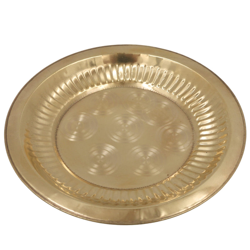 Brass Pooja Thali, Peetal Aarti Plate, Traditional Pittal Puja Thambalam, Pital Worship Plate for Daily Aarti & Temple Rituals, Gold, 1 Inch, 1 Piece
