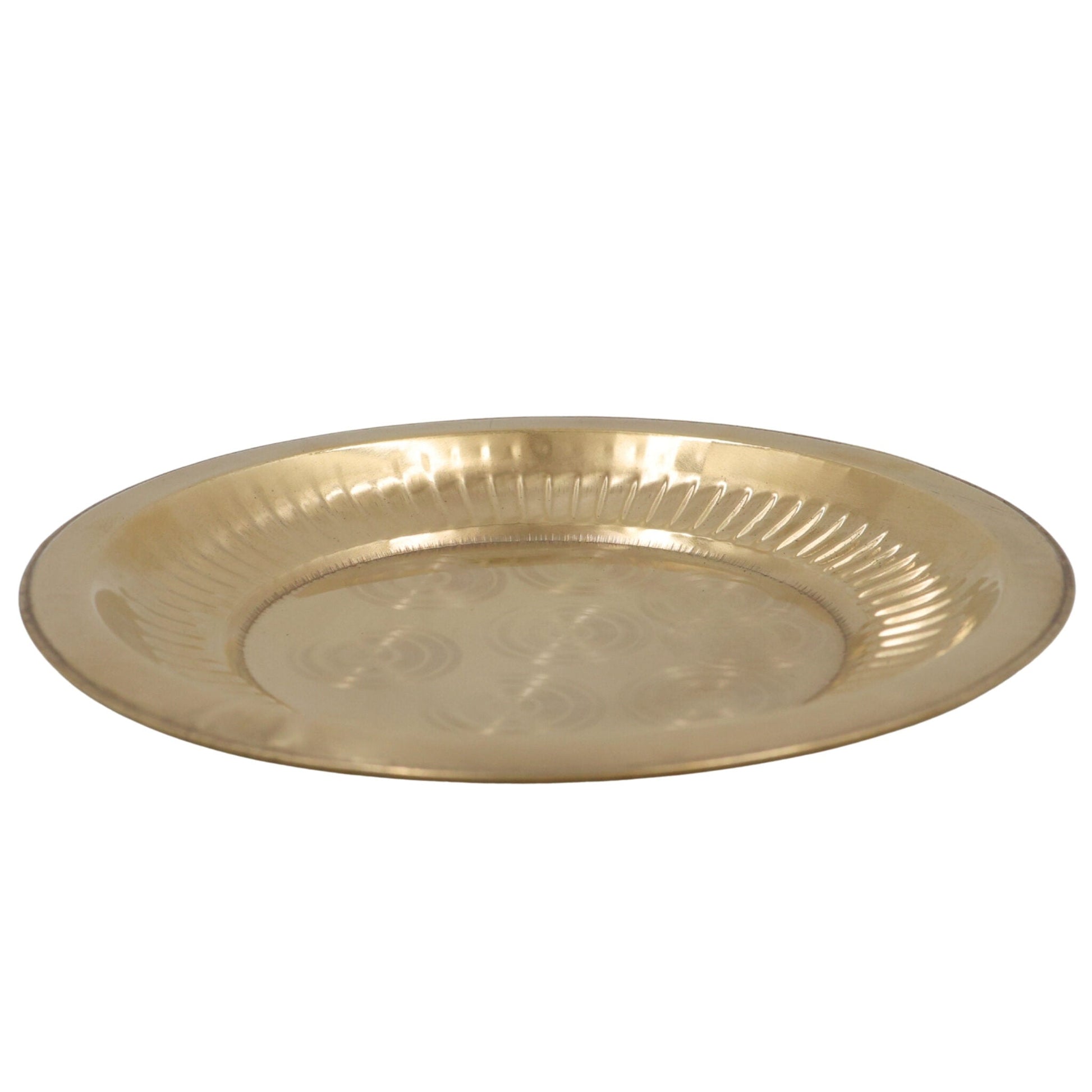 Brass Pooja Thali, Peetal Aarti Plate, Traditional Pittal Puja Thambalam, Pital Worship Plate for Daily Aarti & Temple Rituals, Gold, 1 Inch, 1 Piece