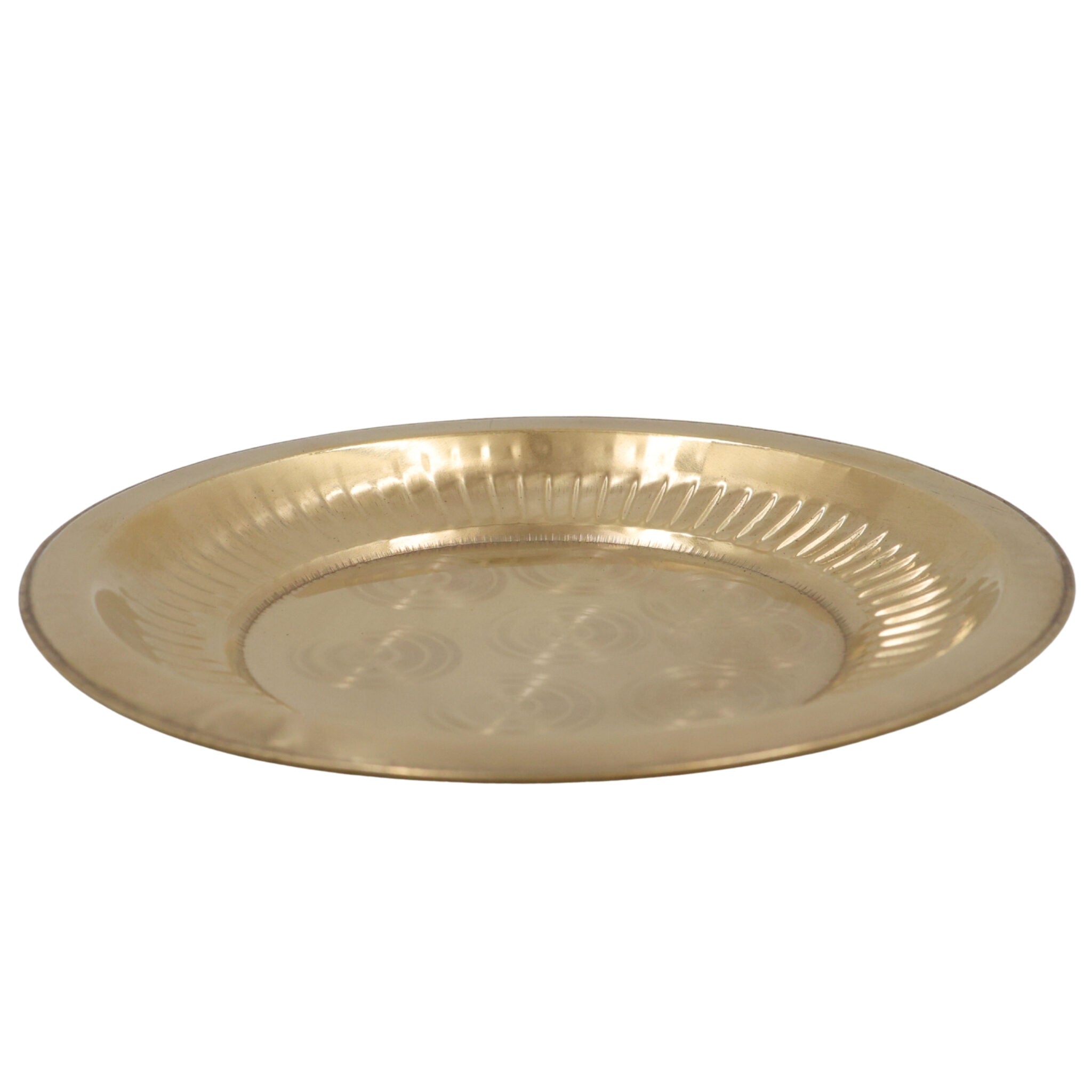 Brass Pooja Thali, Peetal Aarti Plate, Traditional Pittal Puja Thambalam, Pital Worship Plate for Daily Aarti & Temple Rituals, Gold, 1 Inch, 1 Piece