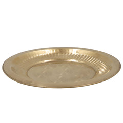 Brass Pooja Thali, Peetal Aarti Plate, Traditional Pittal Puja Thambalam, Pital Worship Plate for Daily Aarti & Temple Rituals, Gold, 1 Inch, 1 Piece