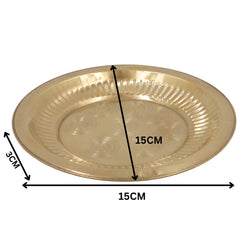 Brass Pooja Thali, Peetal Aarti Plate, Traditional Pittal Puja Thambalam, Pital Worship Plate for Daily Aarti & Temple Rituals, Gold, 1 Inch, 1 Piece