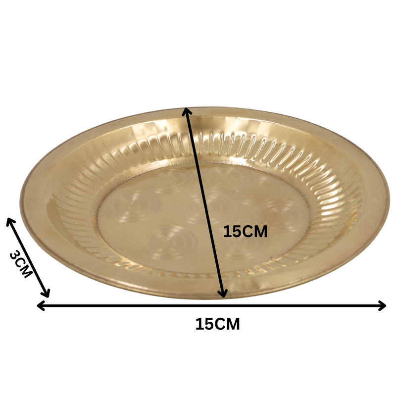 Brass Pooja Thali, Peetal Aarti Plate, Traditional Pittal Puja Thambalam, Pital Worship Plate for Daily Aarti & Temple Rituals, Gold, 1 Inch, 1 Piece