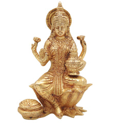 Brass Handcrafted Maha Lakshmi Idol for Pooja – Kamala Devi | Mahalakshmi | Shree Laxmi Mata Murti for Home Temple & Decor, Gold, 7 Inch, 1 Piece
