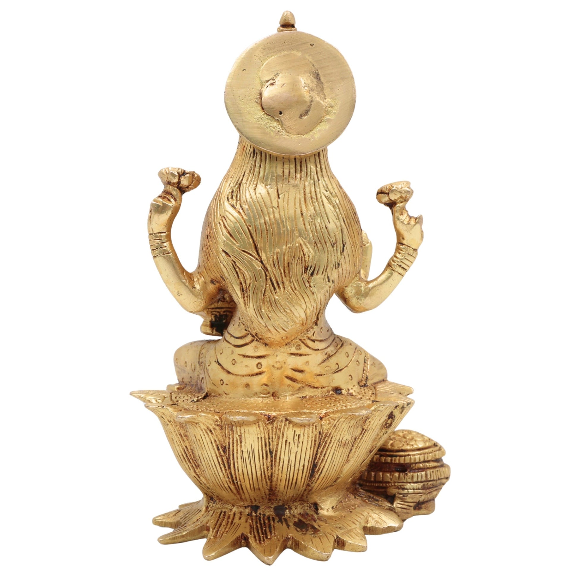Brass Handcrafted Maha Lakshmi Idol for Pooja – Kamala Devi | Mahalakshmi | Shree Laxmi Mata Murti for Home Temple & Decor, Gold, 7 Inch, 1 Piece