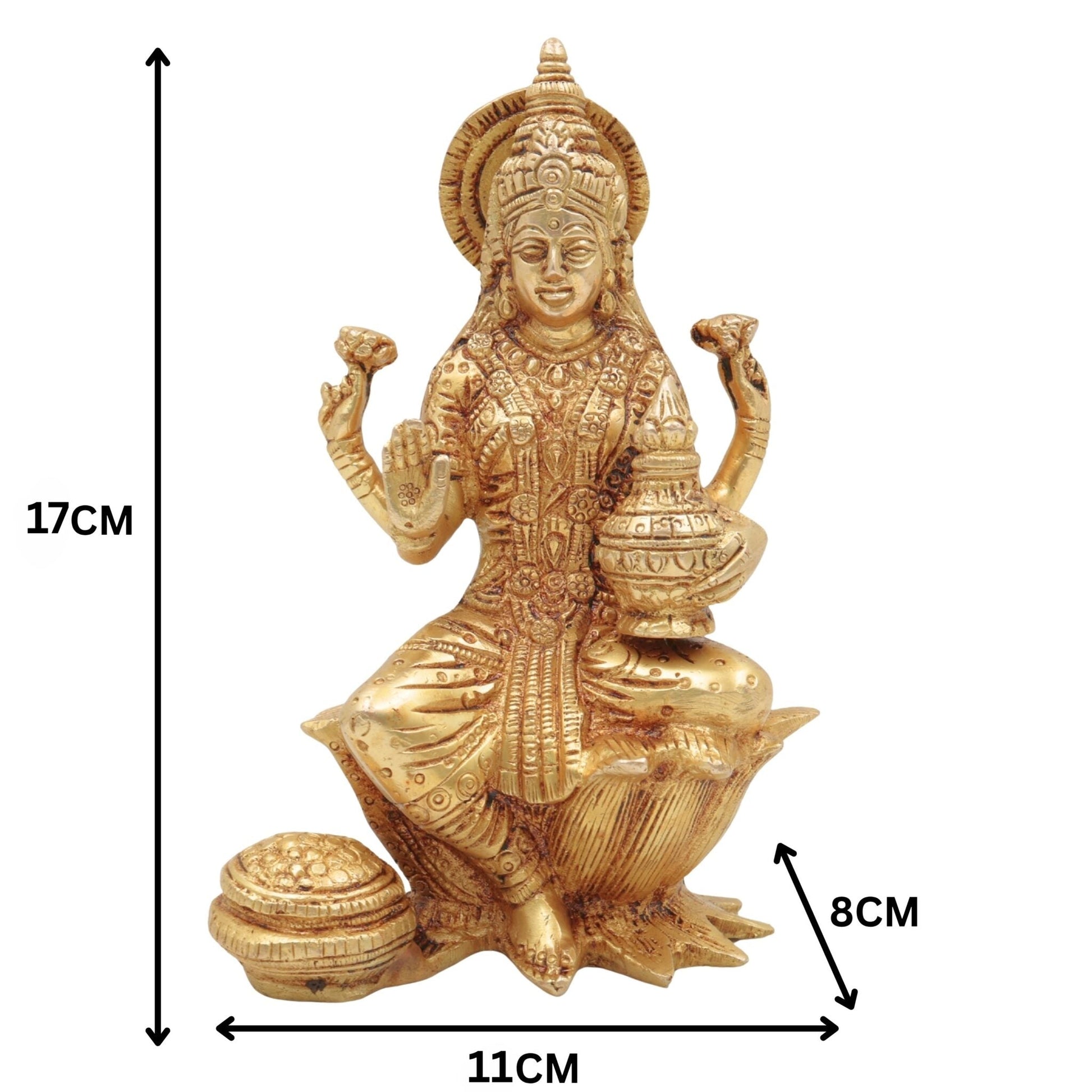 Brass Handcrafted Maha Lakshmi Idol for Pooja – Kamala Devi | Mahalakshmi | Shree Laxmi Mata Murti for Home Temple & Decor, Gold, 7 Inch, 1 Piece