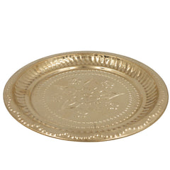 Brass Pooja Thali, Peetal Aarti Plate, Pital Puja Thambalam for Hindu Worship, Traditional Pittal Puja Plate for Temple & Home Mandir, Gold, 1 Inch, 1 Piece