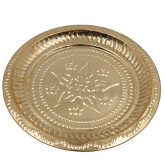 Brass Pooja Thali, Peetal Aarti Plate, Pital Puja Thambalam for Hindu Worship, Traditional Pittal Puja Plate for Temple & Home Mandir, Gold, 1 Inch, 1 Piece
