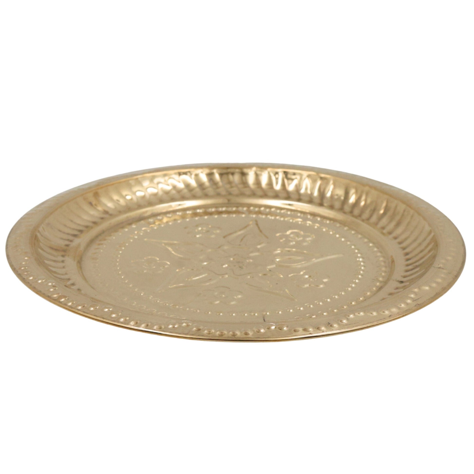 Brass Pooja Thali, Peetal Aarti Plate, Pital Puja Thambalam for Hindu Worship, Traditional Pittal Puja Plate for Temple & Home Mandir, Gold, 1 Inch, 1 Piece
