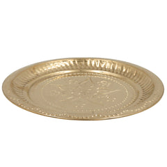 Brass Pooja Thali, Peetal Aarti Plate, Pital Puja Thambalam for Hindu Worship, Traditional Pittal Puja Plate for Temple & Home Mandir, Gold, 1 Inch, 1 Piece