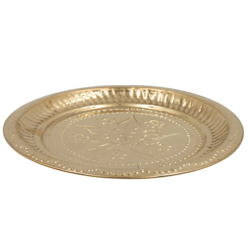 Brass Pooja Thali, Peetal Aarti Plate, Pital Puja Thambalam for Hindu Worship, Traditional Pittal Puja Plate for Temple & Home Mandir, Gold, 1 Inch, 1 Piece