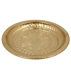 Handcrafted Brass Pooja Thali, Peetal Aarti Plate, Traditional Pital Puja Thambalam for Hindu Worship & Temple Rituals, Gold, 1 Inch, 1 Piece
