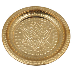 Handcrafted Brass Pooja Thali, Peetal Aarti Plate, Traditional Pital Puja Thambalam for Hindu Worship & Temple Rituals, Gold, 1 Inch, 1 Piece