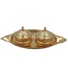 Handcrafted Brass Kumkum Box with Plate, Traditional Pital Haldi Kumkum Holder, Peetal Sindoor Dani Pooja Dabbi, Ethnic Temple Kumkum Choki for Home Decor & Gifts, Gold, 2.5 Inch, 1 Piece