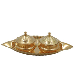 Handcrafted Brass Kumkum Box with Plate, Traditional Pital Haldi Kumkum Holder, Peetal Sindoor Dani Pooja Dabbi, Ethnic Temple Kumkum Choki for Home Decor & Gifts, Gold, 2.5 Inch, 1 Piece