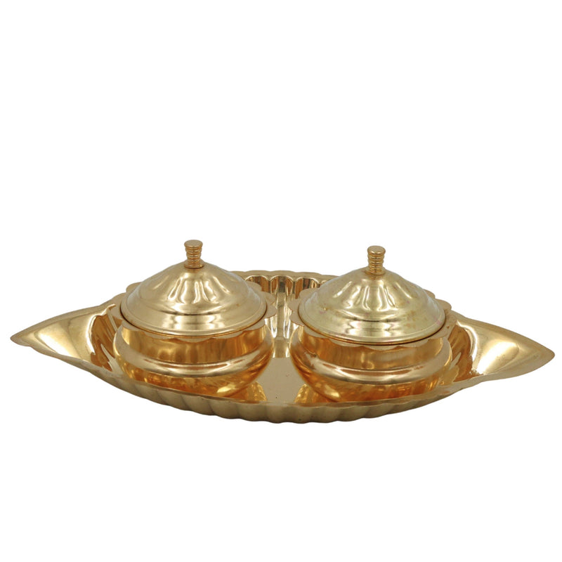 Handcrafted Brass Kumkum Box with Plate, Traditional Pital Haldi Kumkum Holder, Peetal Sindoor Dani Pooja Dabbi, Ethnic Temple Kumkum Choki for Home Decor & Gifts, Gold, 2.5 Inch, 1 Piece