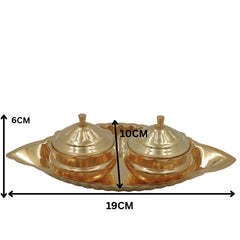 Handcrafted Brass Kumkum Box with Plate, Traditional Pital Haldi Kumkum Holder, Peetal Sindoor Dani Pooja Dabbi, Ethnic Temple Kumkum Choki for Home Decor & Gifts, Gold, 2.5 Inch, 1 Piece