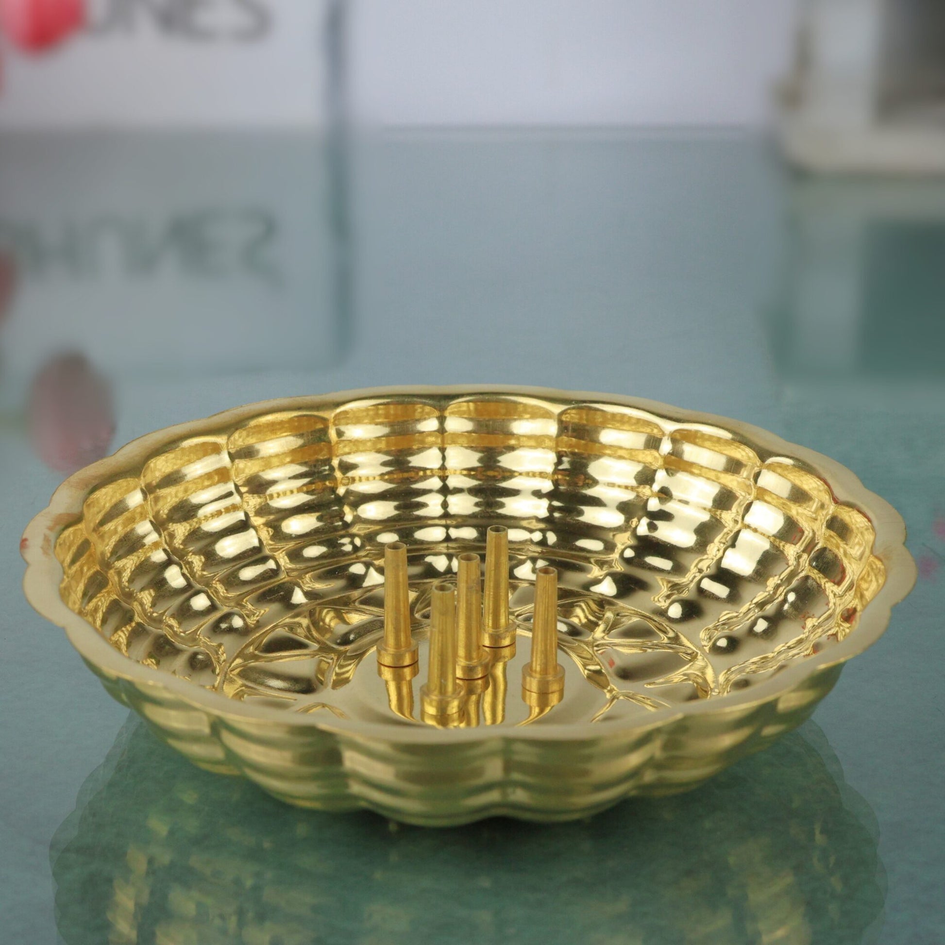 Handcrafted Brass Agarbatti Holder Plate, Peetal Pital Dhoop Stand, Pittal Incense Stick Holder for Puja, Mandir & Meditation, Gold, 1 Inch, 1 Piece