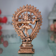 Copper Nataraja Idol, Lord of Dance, Chidambaram Nataraja, Ananda Tandava Murti, Tandava Shiva Statue for Puja & Home Decor, Brown, 4.5 Inch, 1 Piece