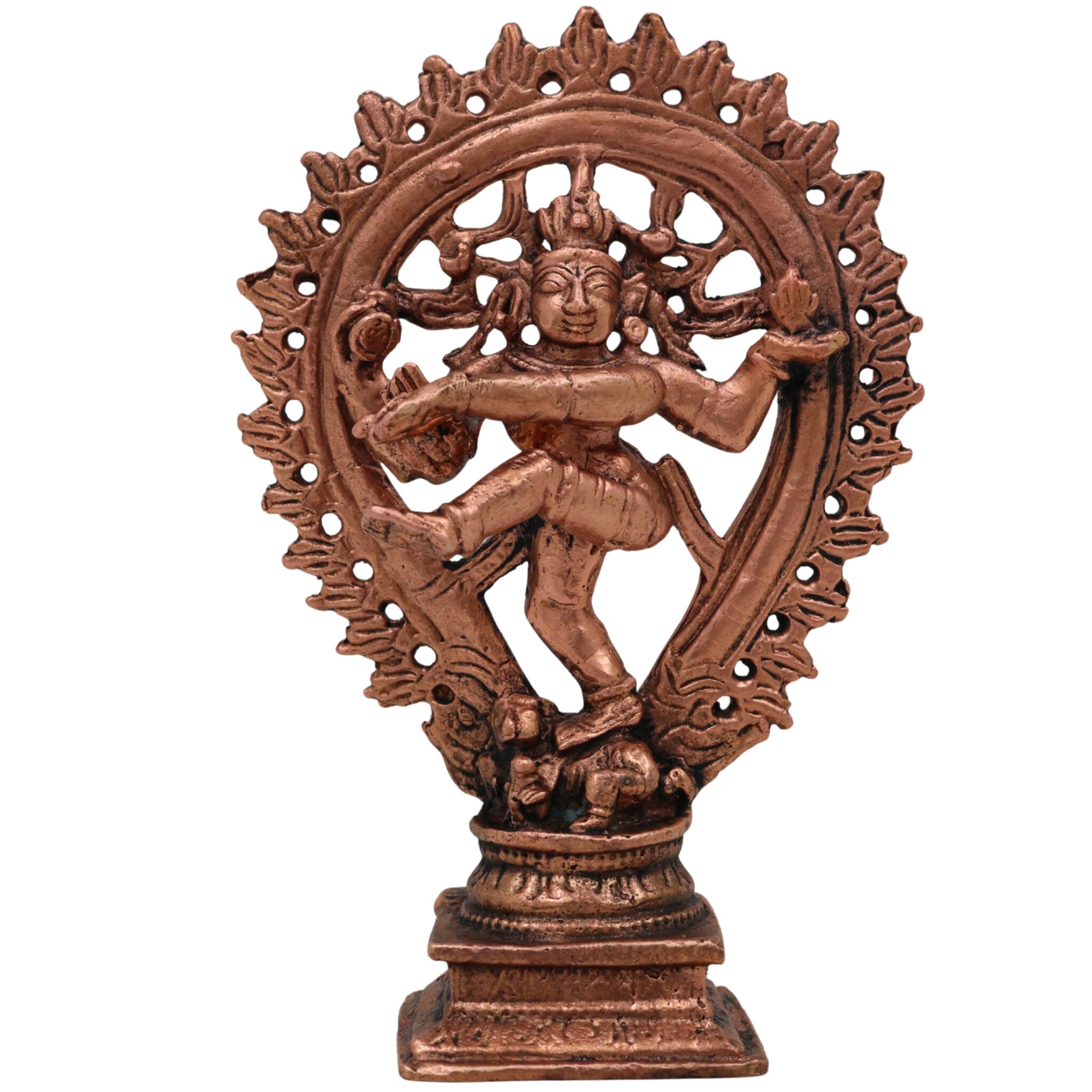 Copper Nataraja Idol, Lord of Dance, Chidambaram Nataraja, Ananda Tandava Murti, Tandava Shiva Statue for Puja & Home Decor, Brown, 4.5 Inch, 1 Piece