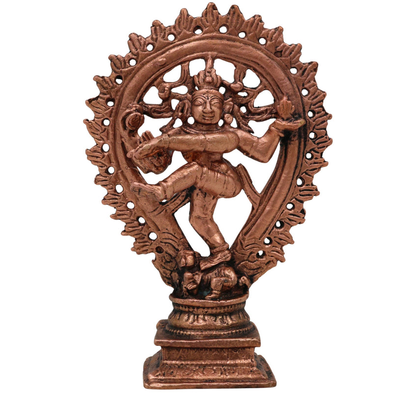 Copper Nataraja Idol, Lord of Dance, Chidambaram Nataraja, Ananda Tandava Murti, Tandava Shiva Statue for Puja & Home Decor, Brown, 4.5 Inch, 1 Piece