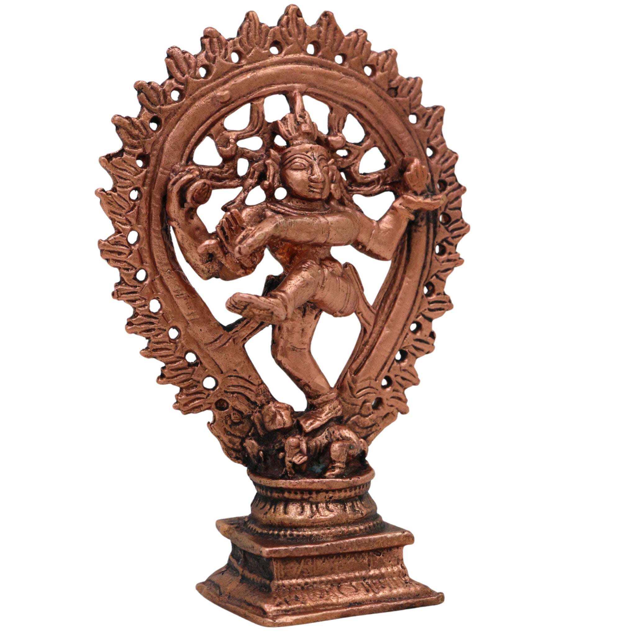 Copper Nataraja Idol, Lord of Dance, Chidambaram Nataraja, Ananda Tandava Murti, Tandava Shiva Statue for Puja & Home Decor, Brown, 4.5 Inch, 1 Piece