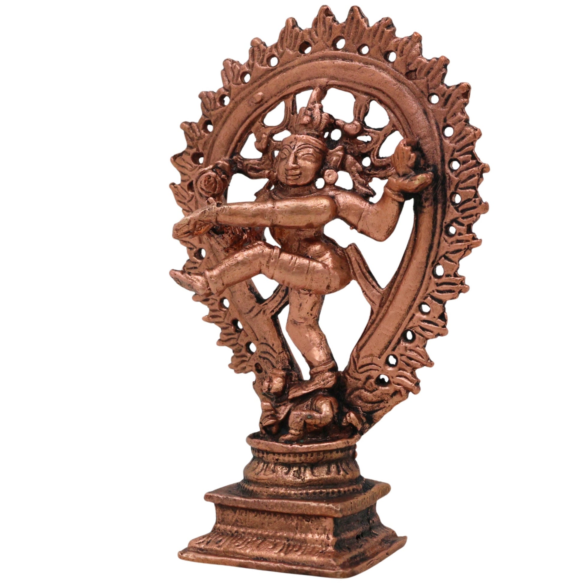 Copper Nataraja Idol, Lord of Dance, Chidambaram Nataraja, Ananda Tandava Murti, Tandava Shiva Statue for Puja & Home Decor, Brown, 4.5 Inch, 1 Piece