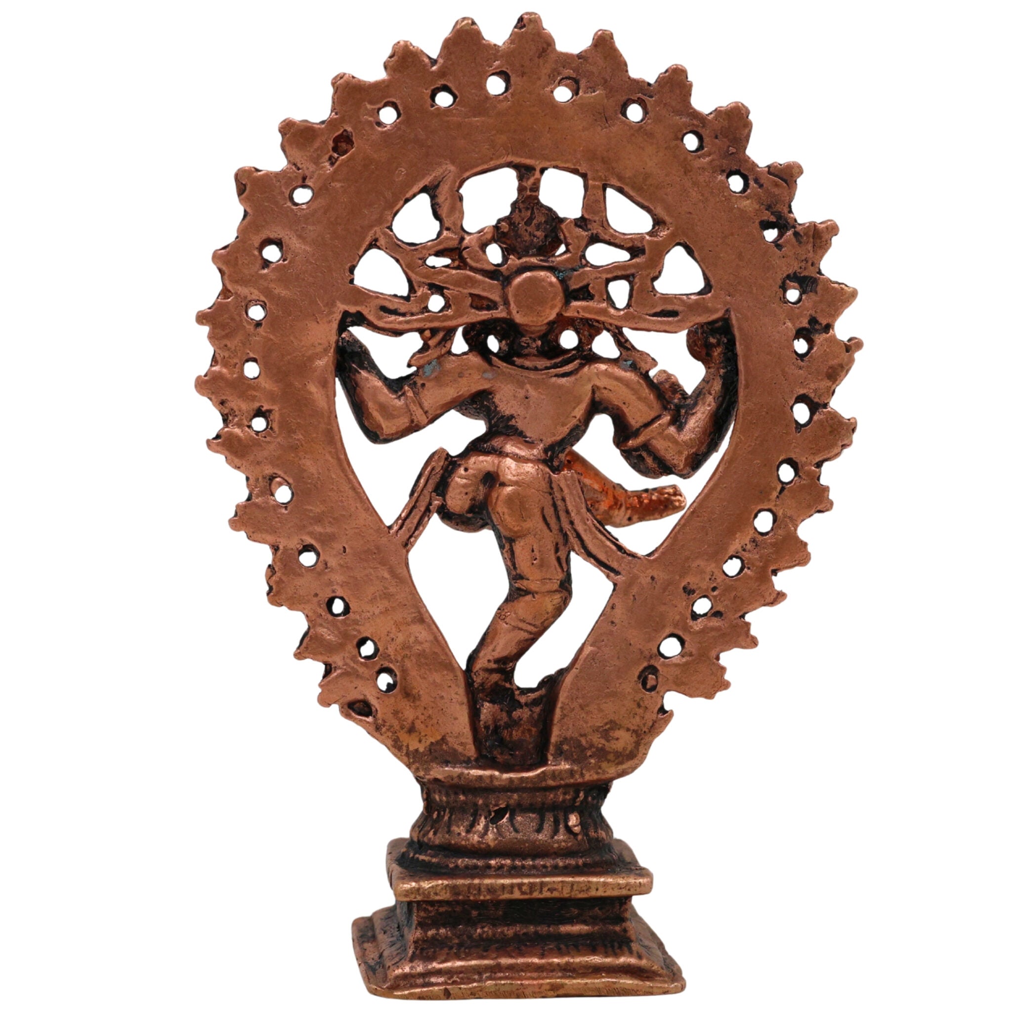 Copper Nataraja Idol, Lord of Dance, Chidambaram Nataraja, Ananda Tandava Murti, Tandava Shiva Statue for Puja & Home Decor, Brown, 4.5 Inch, 1 Piece