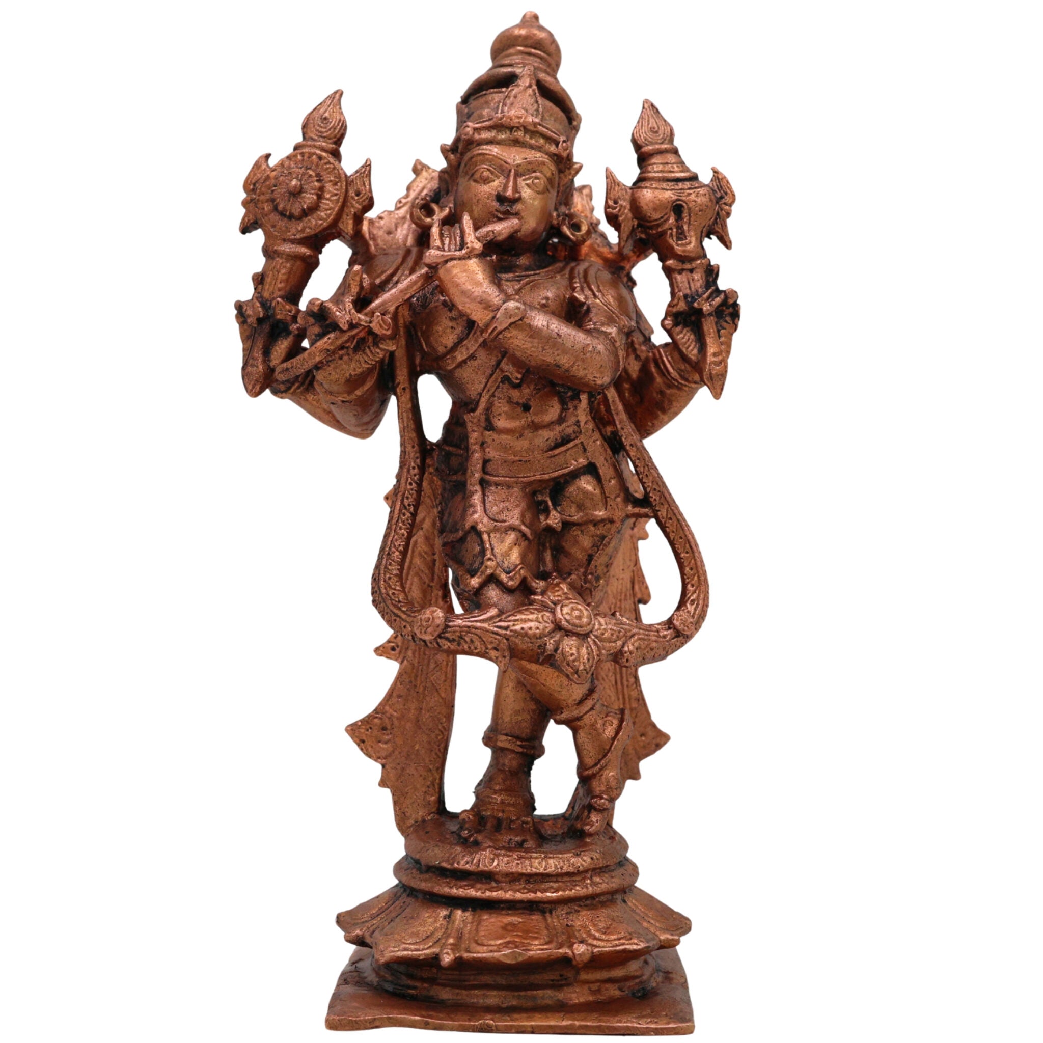 Copper Krishna Idol, Bal Gopal Statue, Gopal Murti, Radha Krishna Figurine for Pooja & Home Decor, Brown, 5.5 Inch, 1 Piece