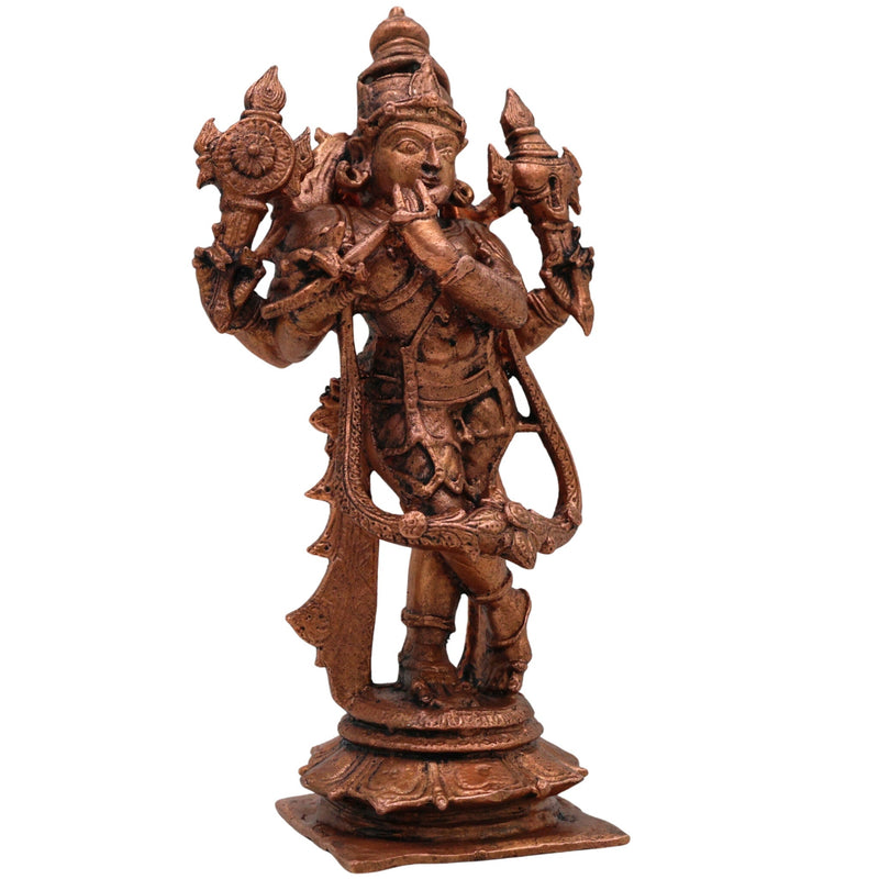 Copper Krishna Idol, Bal Gopal Statue, Gopal Murti, Radha Krishna Figurine for Pooja & Home Decor, Brown, 5.5 Inch, 1 Piece
