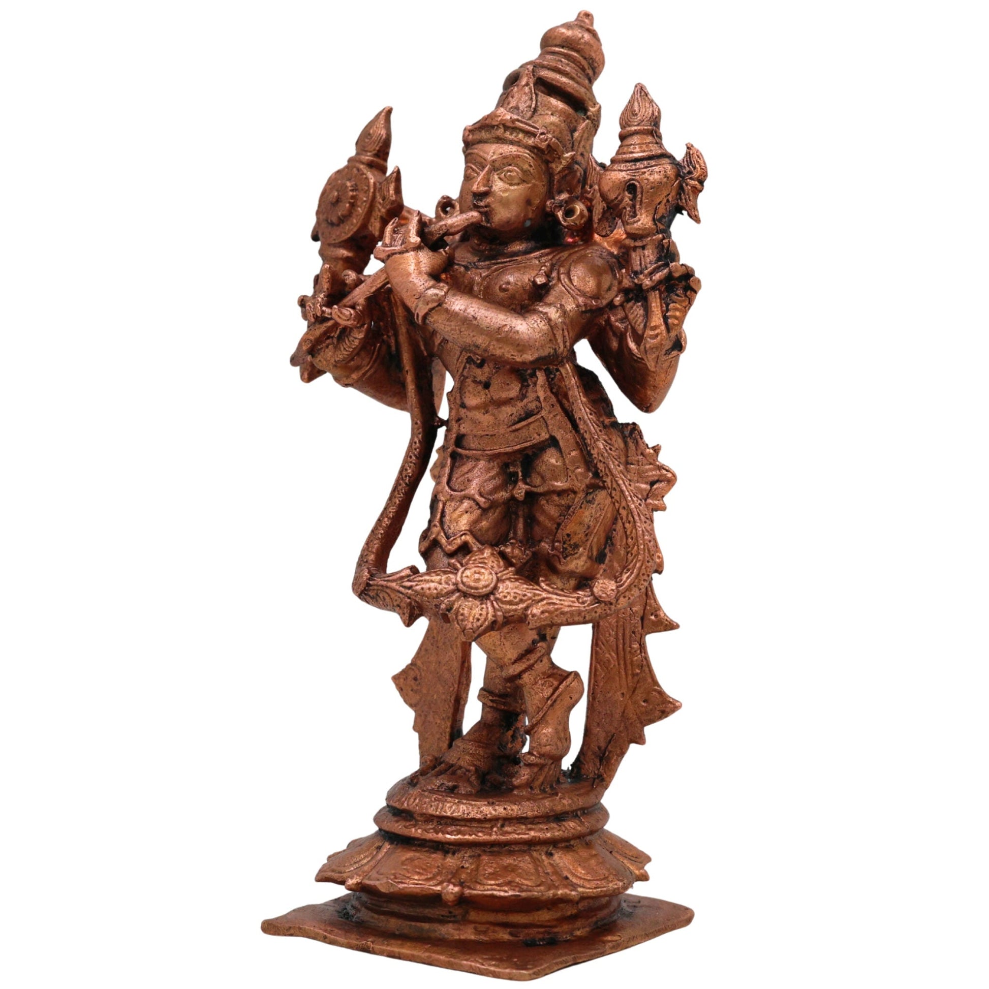 Copper Krishna Idol, Bal Gopal Statue, Gopal Murti, Radha Krishna Figurine for Pooja & Home Decor, Brown, 5.5 Inch, 1 Piece