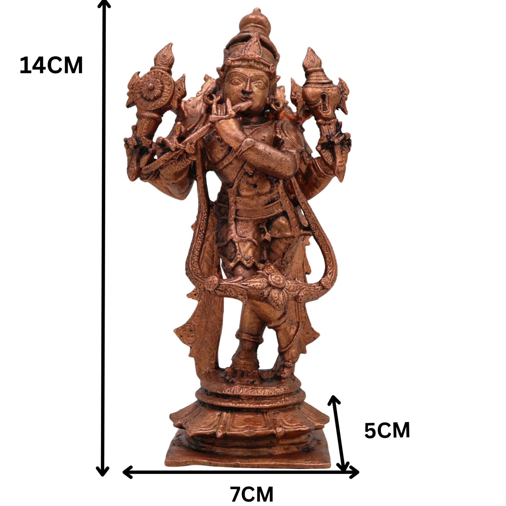 Copper Krishna Idol, Bal Gopal Statue, Gopal Murti, Radha Krishna Figurine for Pooja & Home Decor, Brown, 5.5 Inch, 1 Piece