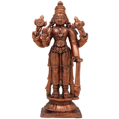 Copper Vishnu Idol,Tamra Vishnu Murti, Handcrafted Narayana Balaji Statue for Pooja & Home Decor, Brown, 5 Inch, 1 Piece