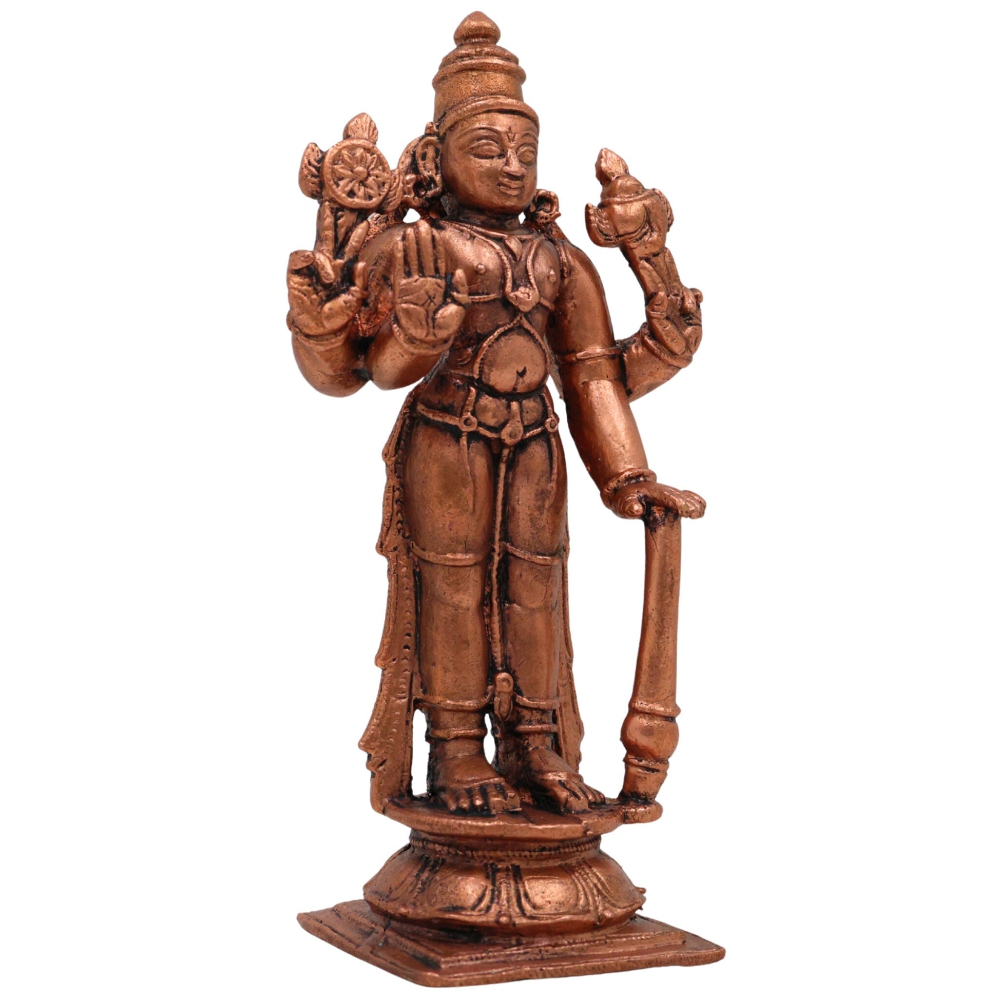 Copper Vishnu Idol,Tamra Vishnu Murti, Handcrafted Narayana Balaji Statue for Pooja & Home Decor, Brown, 5 Inch, 1 Piece