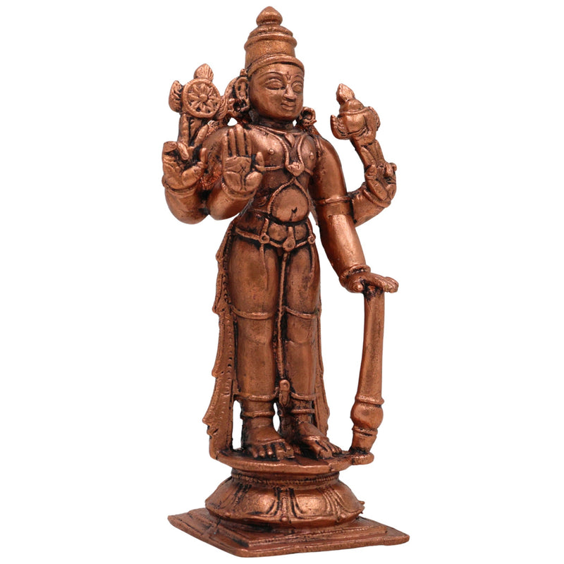Copper Vishnu Idol,Tamra Vishnu Murti, Handcrafted Narayana Balaji Statue for Pooja & Home Decor, Brown, 5 Inch, 1 Piece