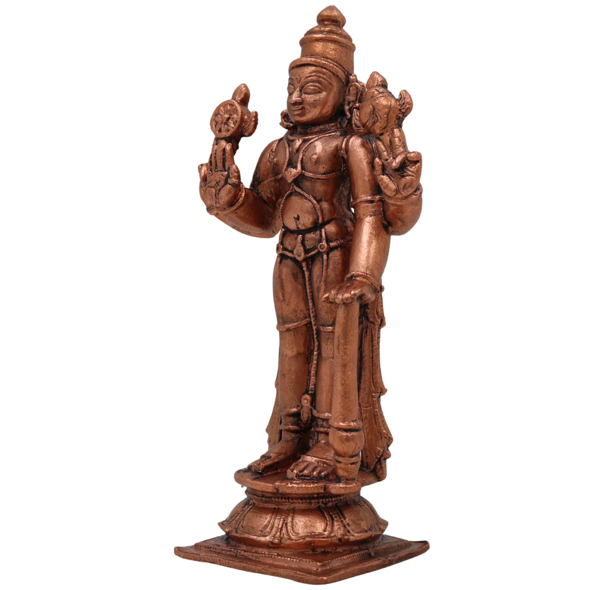 Copper Vishnu Idol,Tamra Vishnu Murti, Handcrafted Narayana Balaji Statue for Pooja & Home Decor, Brown, 5 Inch, 1 Piece