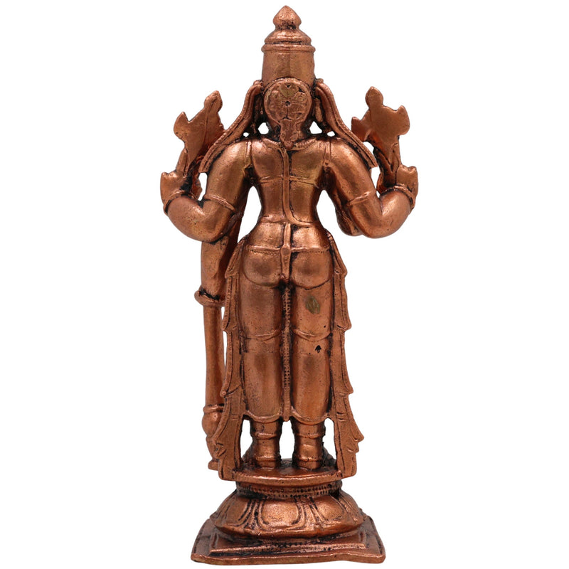 Copper Vishnu Idol,Tamra Vishnu Murti, Handcrafted Narayana Balaji Statue for Pooja & Home Decor, Brown, 5 Inch, 1 Piece
