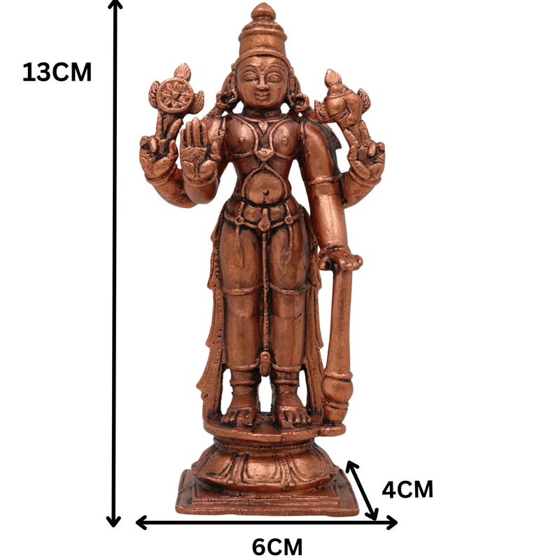 Copper Vishnu Idol,Tamra Vishnu Murti, Handcrafted Narayana Balaji Statue for Pooja & Home Decor, Brown, 5 Inch, 1 Piece