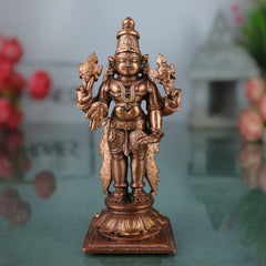 Copper Vishnu Idol, Tamra Vishnu Murti, Narayana Statue, Balaji Pooja Decor & Spiritual Gift, Brown, 4.5 Inch, 1 Piece