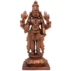 Copper Vishnu Idol, Tamra Vishnu Murti, Narayana Statue, Balaji Pooja Decor & Spiritual Gift, Brown, 4.5 Inch, 1 Piece
