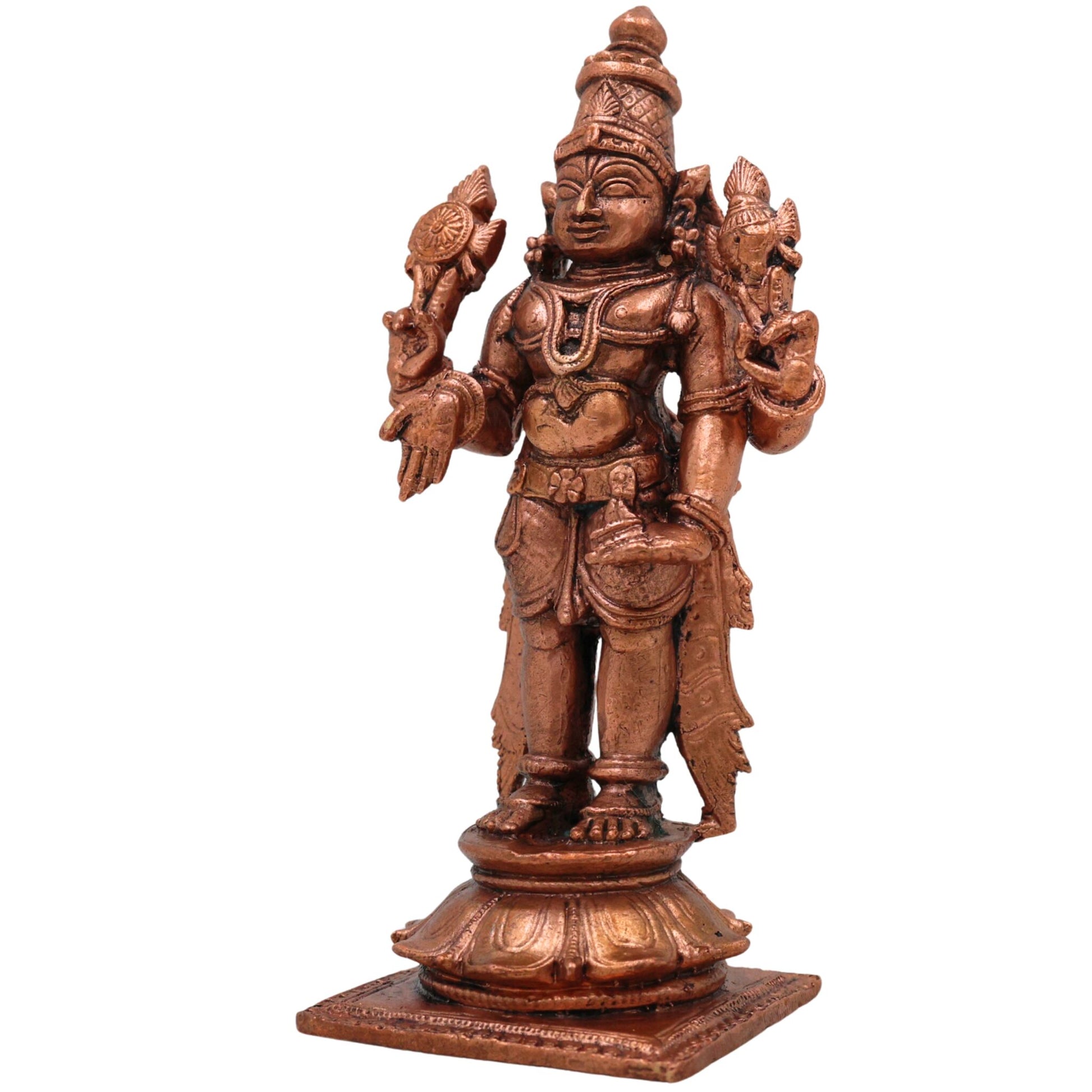 Copper Vishnu Idol, Tamra Vishnu Murti, Narayana Statue, Balaji Pooja Decor & Spiritual Gift, Brown, 4.5 Inch, 1 Piece