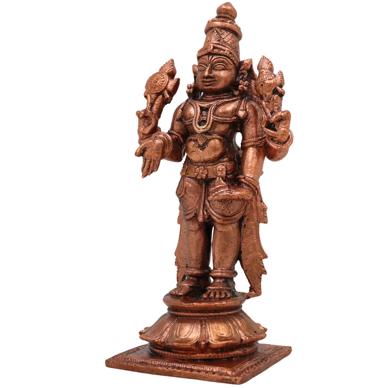 Copper Vishnu Idol, Tamra Vishnu Murti, Narayana Statue, Balaji Pooja Decor & Spiritual Gift, Brown, 4.5 Inch, 1 Piece