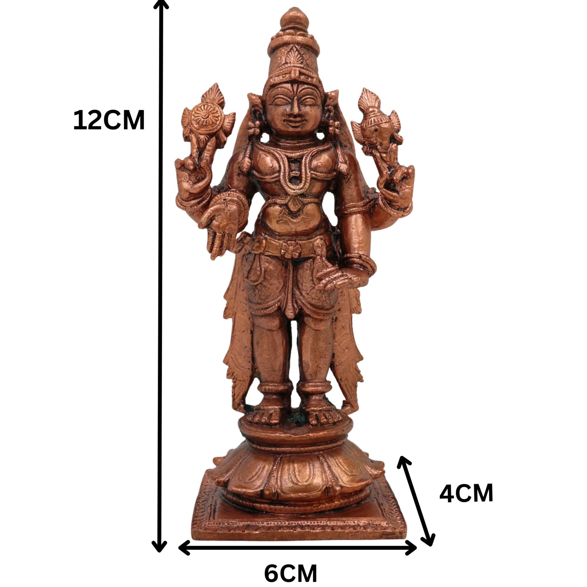 Copper Vishnu Idol, Tamra Vishnu Murti, Narayana Statue, Balaji Pooja Decor & Spiritual Gift, Brown, 4.5 Inch, 1 Piece