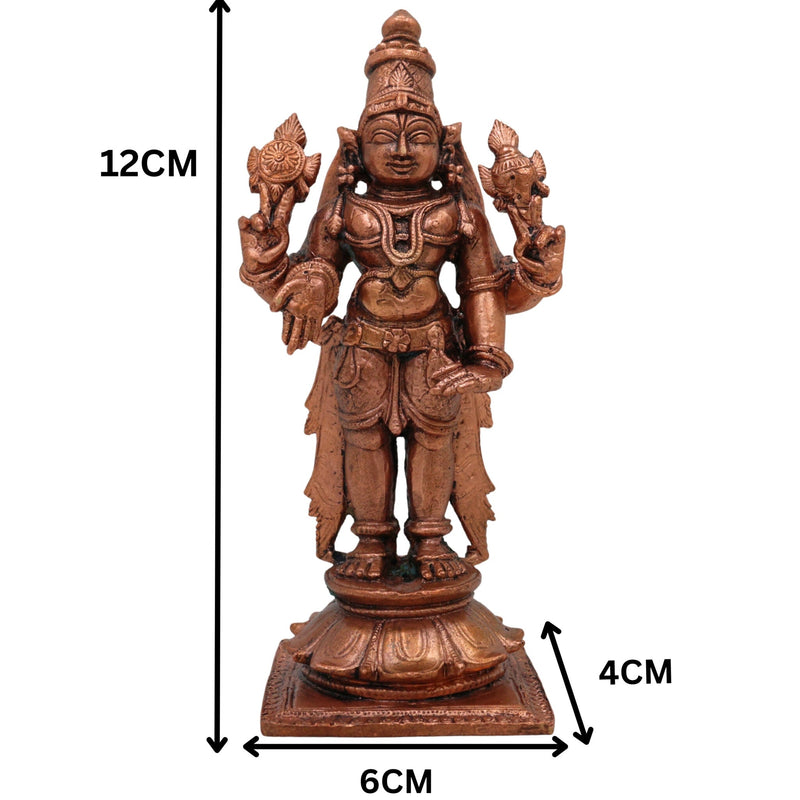 Copper Vishnu Idol, Tamra Vishnu Murti, Narayana Statue, Balaji Pooja Decor & Spiritual Gift, Brown, 4.5 Inch, 1 Piece
