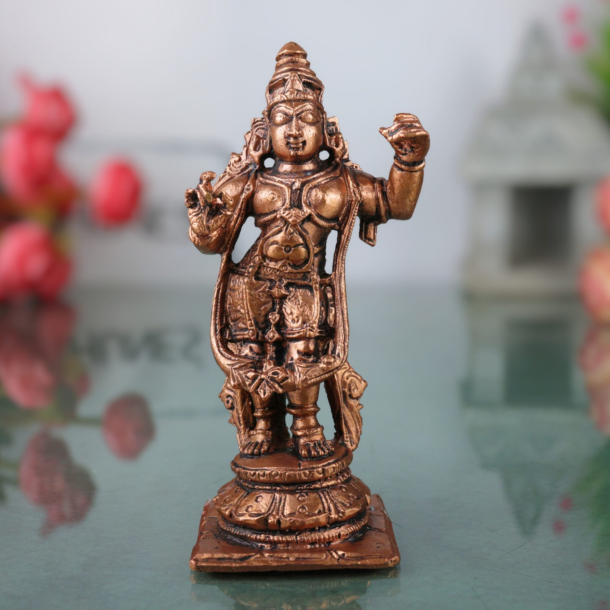 Copper Rama Idol, Ramachandra Moorti, Raghava Statue, Maryada Purushottama Sculpture for Home Decor & Pooja, Brown, 4.5 Inch, 1 Piece